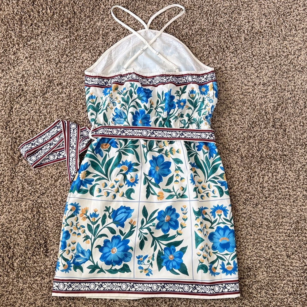 Cupshe Dress Medium Sleeveless Blue White Bahama Honey Floral Mini New Vacation - Picture 5 of 6